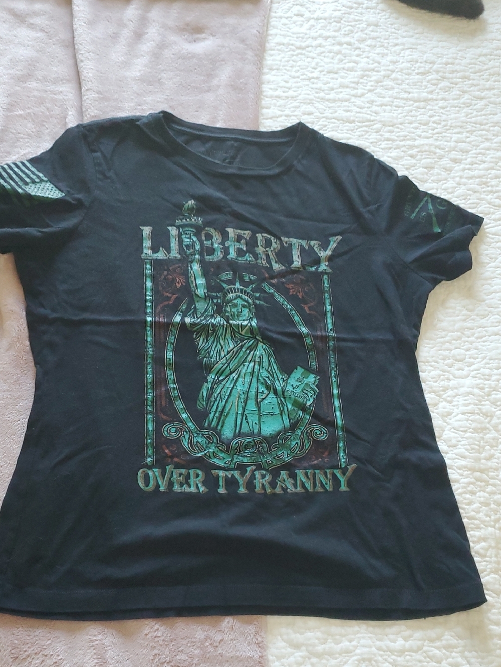 Grunt Style Black Tee with Green Liberty Graphic